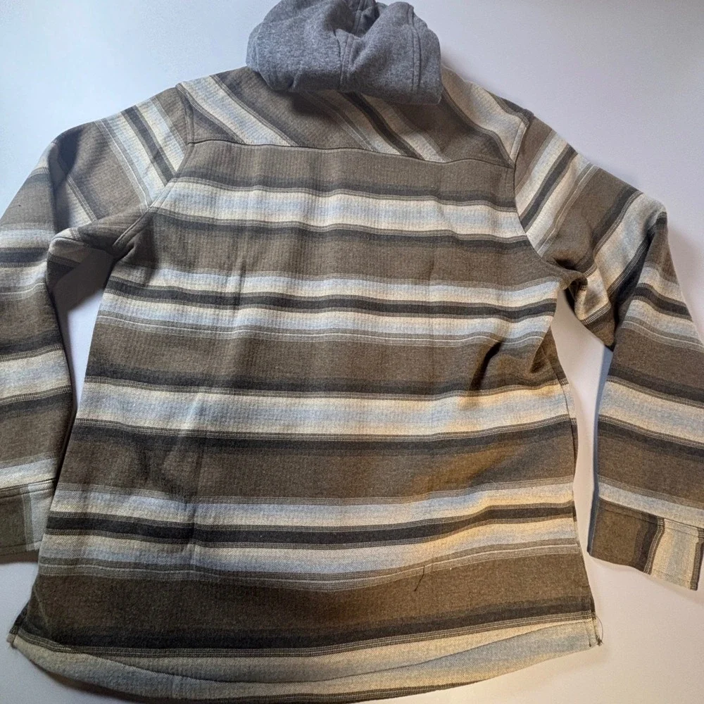NWT Quiksilver Men's Striped Hooded Flannel Shirt Jacket Size Medium‎ Tan Brown